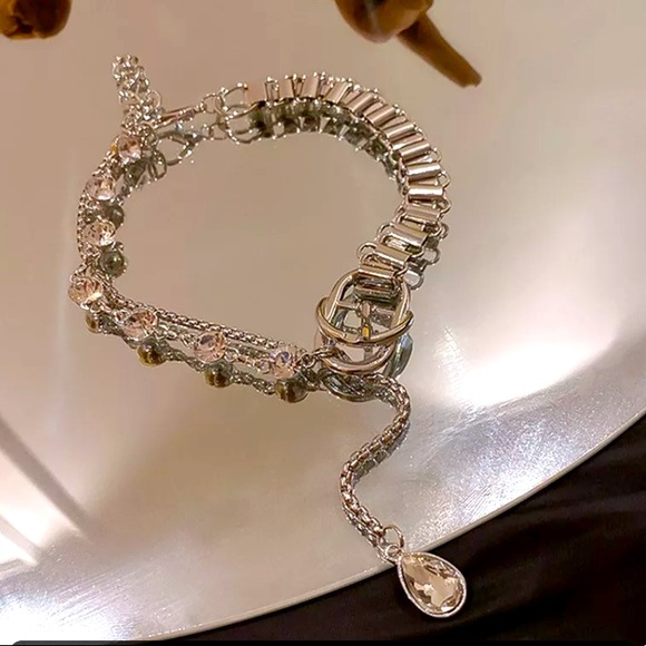 🌟 Silver Crystals Rhinestone Choker Two Tone Chain Necklace - Picture 3 of 4